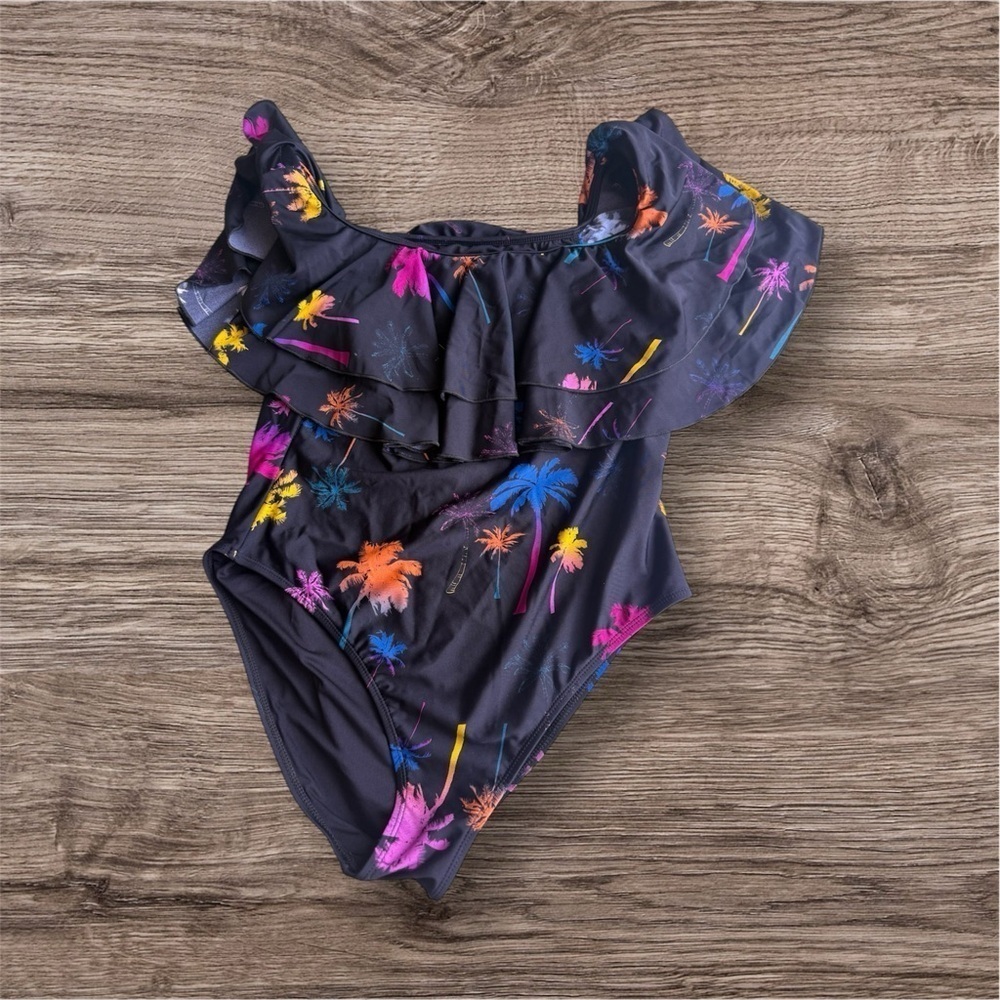 Infamous Swim Colorful Floral Swimsuit palm trees stamped size XL - Picture 6 of 16